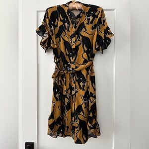 Corey Lynn Calter Black and Mustard Jaguar Print Shirtdress
